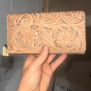 Floral Embossed Tan Wallet